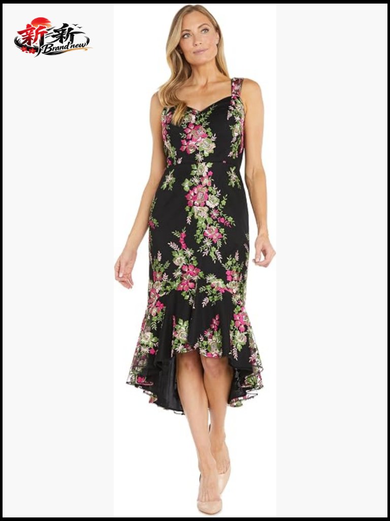 Sleeveless Floral Embroidered Hi Lo Flounce Dress For Formal Events